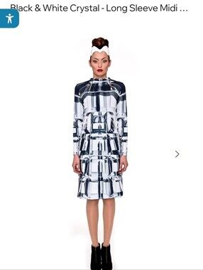 Black & White Long Sleeve Midi Dress